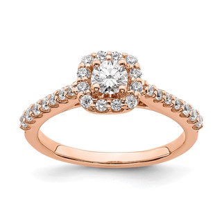 14k Rose Gold 3/4 carat Lab Grown Diamond VS/SI+ G+ Complete Round Halo Engagement Ring