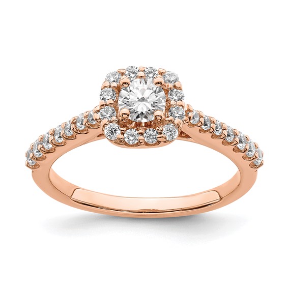 14k Rose Gold 3/4 carat Lab Grown Diamond VS/SI+ G+ Complete Round Halo Engagement Ring