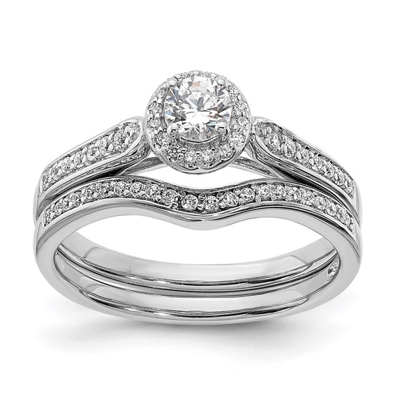 14k White Gold Halo (Holds 1/4 carat (4.1mm) Round Center) 1/6 carat Diamond Semi-mount Engagement Ring