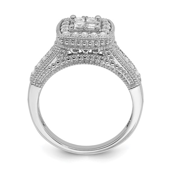 14K White Gold Square Halo Cluster 5/8 carat Princess/Round Diamond Complete Engagement Ring