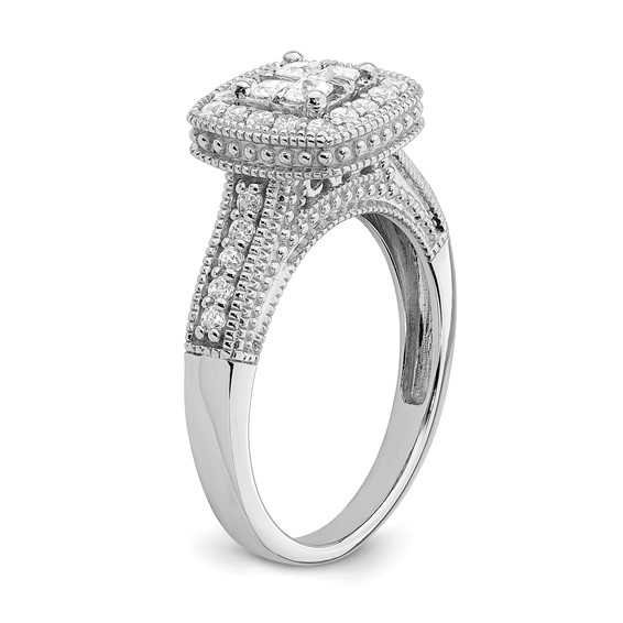 14K White Gold Square Halo Cluster 5/8 carat Princess/Round Diamond Complete Engagement Ring
