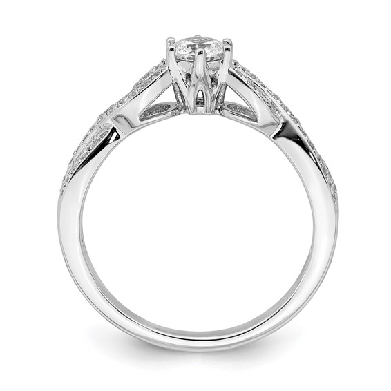 14k White Gold Criss-Cross (Holds 1/3 carat (4.5mm) Round Center) 1/5 carat Diamond Semi-mount Engagement Ring
