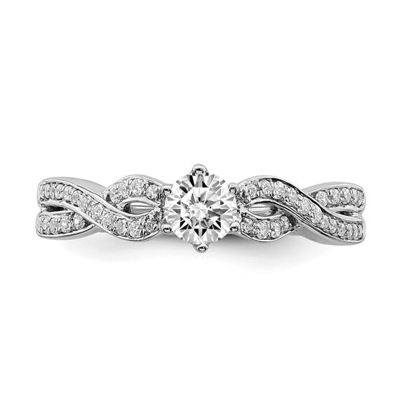 14k White Gold Criss-Cross (Holds 1/3 carat (4.5mm) Round Center) 1/5 carat Diamond Semi-mount Engagement Ring