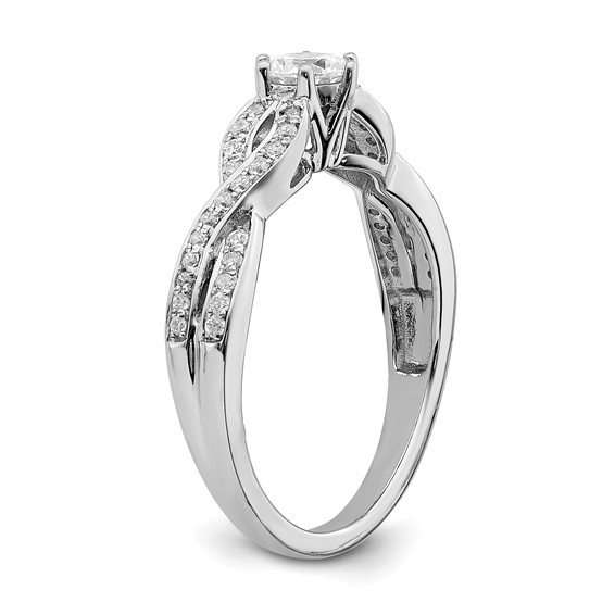 14k White Gold Criss-Cross (Holds 1/3 carat (4.5mm) Round Center) 1/5 carat Diamond Semi-mount Engagement Ring