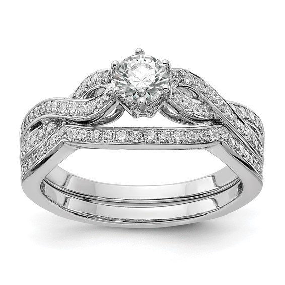 14k White Gold Criss-Cross (Holds 1/3 carat (4.5mm) Round Center) 1/5 carat Diamond Semi-mount Engagement Ring