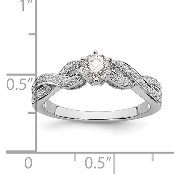 14k White Gold Criss-Cross (Holds 1/3 carat (4.5mm) Round Center) 1/5 carat Diamond Semi-mount Engagement Ring