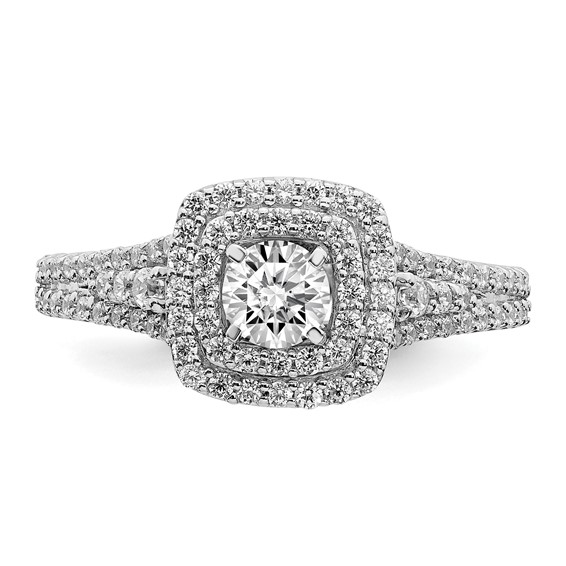 14k White Gold Double Halo (Holds 1/3 carat (4.5mm) Round Center) 1/2 carat Diamond Semi-mount Engagement Ring