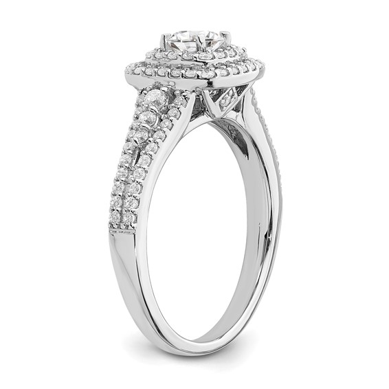 14k White Gold Double Halo (Holds 1/3 carat (4.5mm) Round Center) 1/2 carat Diamond Semi-mount Engagement Ring