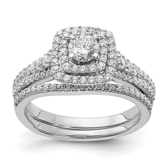 14k White Gold Double Halo (Holds 1/3 carat (4.5mm) Round Center) 1/2 carat Diamond Semi-mount Engagement Ring