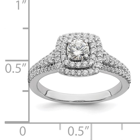 14k White Gold Double Halo (Holds 1/3 carat (4.5mm) Round Center) 1/2 carat Diamond Semi-mount Engagement Ring