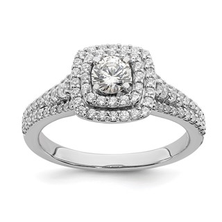 14k White Gold Double Halo (Holds 1/3 carat (4.5mm) Round Center) 1/2 carat Diamond Semi-mount Engagement Ring