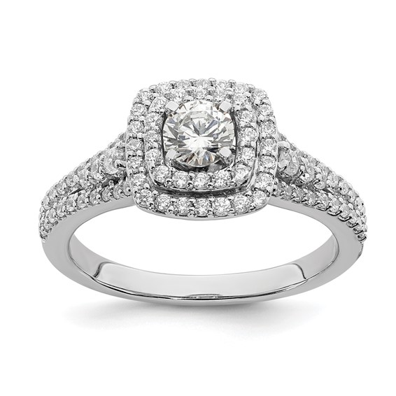14k White Gold Double Halo (Holds 1/3 carat (4.5mm) Round Center) 1/2 carat Diamond Semi-mount Engagement Ring