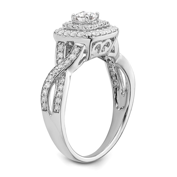 14k White Gold Double Halo (Holds 1/4 carat (4.1mm) Round Center) 1/2 carat Diamond Semi-mount Engagement Ring
