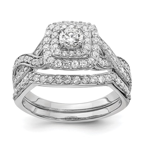 14k White Gold Double Halo (Holds 1/4 carat (4.1mm) Round Center) 1/2 carat Diamond Semi-mount Engagement Ring