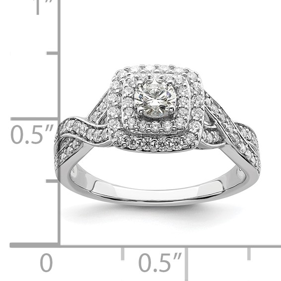 14k White Gold Double Halo (Holds 1/4 carat (4.1mm) Round Center) 1/2 carat Diamond Semi-mount Engagement Ring
