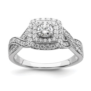 14k White Gold Double Halo (Holds 1/4 carat (4.1mm) Round Center) 1/2 carat Diamond Semi-mount Engagement Ring