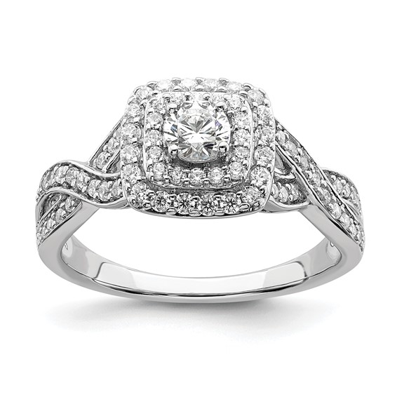 14k White Gold Double Halo (Holds 1/4 carat (4.1mm) Round Center) 1/2 carat Diamond Semi-mount Engagement Ring