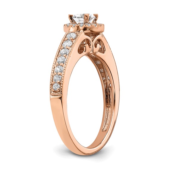 14k Rose Gold Halo Plus (Holds 1/3 carat (4.5mm) Round Center) 3/8 carat Diamond Semi-mount Engagement Ring