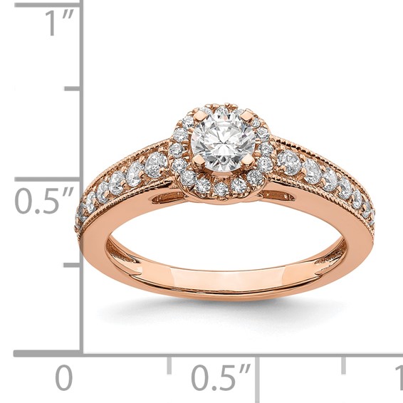14k Rose Gold Halo Plus (Holds 1/3 carat (4.5mm) Round Center) 3/8 carat Diamond Semi-mount Engagement Ring