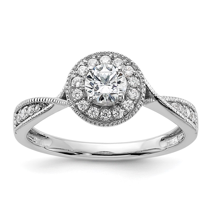 14k White Gold 1/2 carat Lab Grown Diamond VS/SI+ G+ Round Complete Halo Engagement Ring