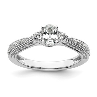 14k White Gold Three Stone Semi-Mount Including 2-2.4mm Side Stones Engagement Ring
