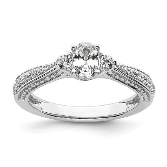 14k White Gold Three Stone Semi-Mount Including 2-2.4mm Side Stones Engagement Ring