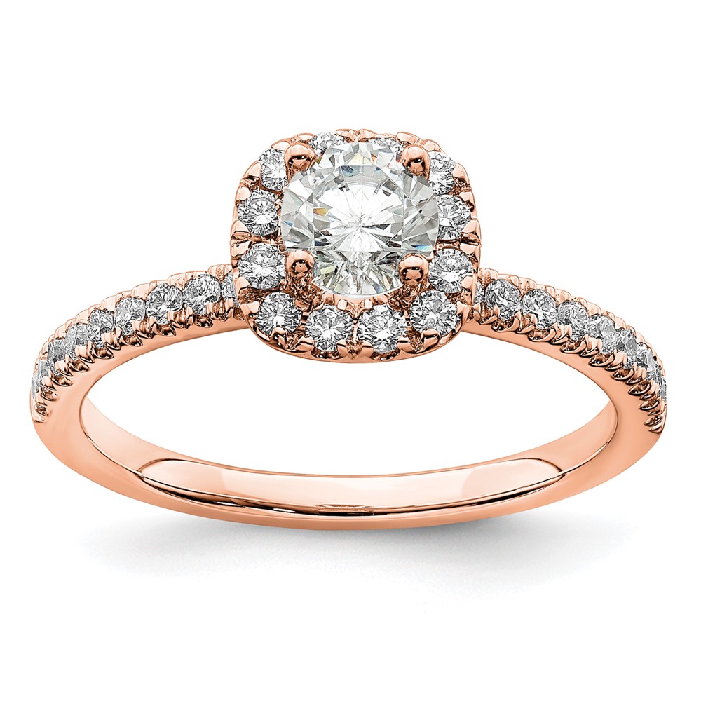 14K Rose Gold 0.75 Carat Lab Grown Diamond VS SI+ G+ Complete Round Halo Engagement Ring