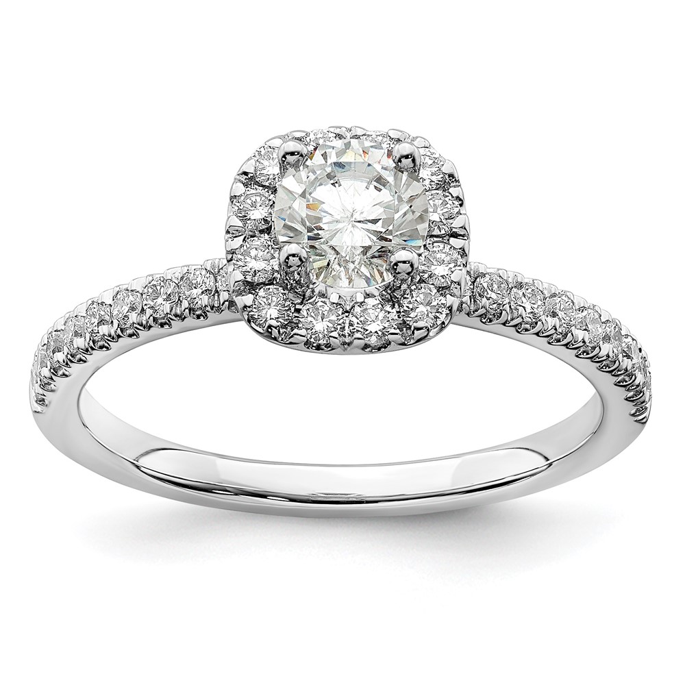 14K White Gold 0.75 Carat Lab Grown Diamond VS SI+ G+ Complete Round Halo Engagement Ring