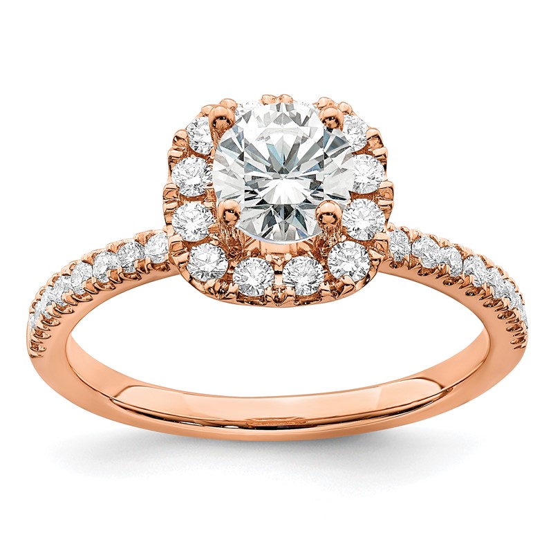 14k Rose Gold 1 carat Lab Grown Diamond VS/SI+ G+ Complete Round Halo Engagement Ring