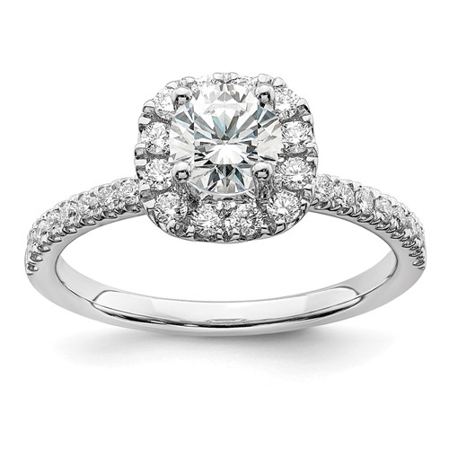 14K White Gold 1 Carat Lab Grown Diamond VS SI+ G+ Complete Round Halo Engagement Ring