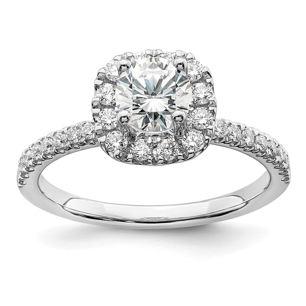 14K White Gold 1 Carat Lab Grown Diamond VS SI+ G+ Complete Round Halo Engagement Ring