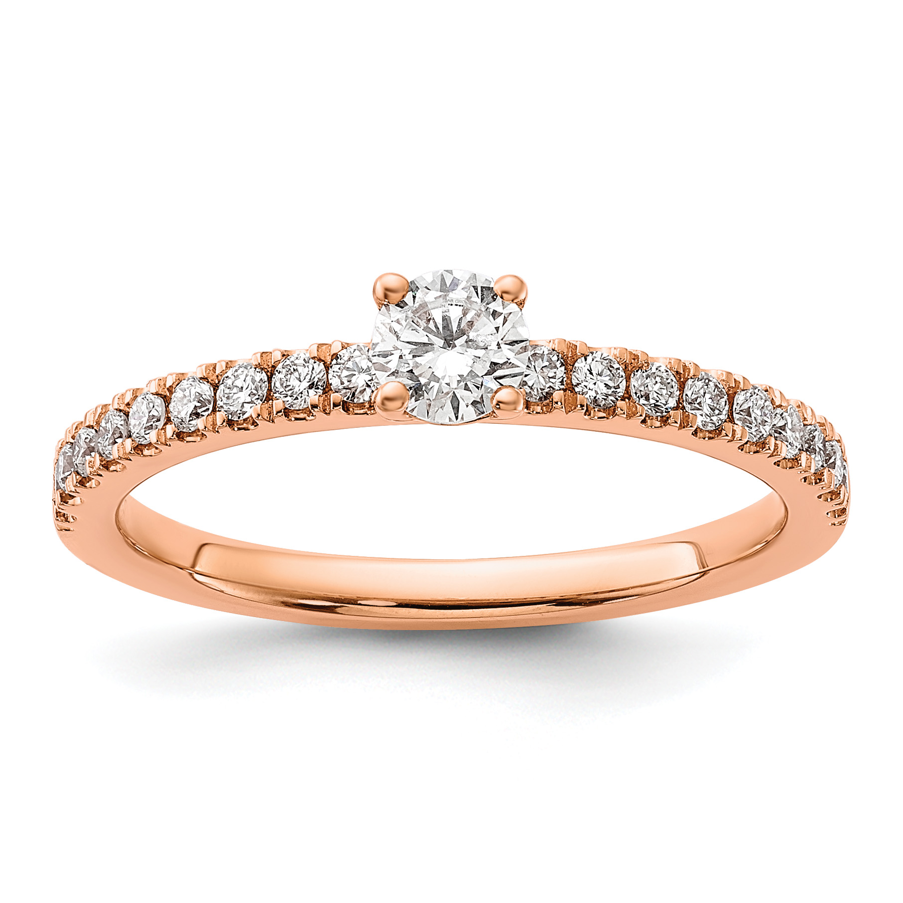 14k Rose Gold 1/2 carat Lab Grown Diamond VS/SI+ G+ Complete Round Engagement Ring (RM6634E-025-7CRLG)