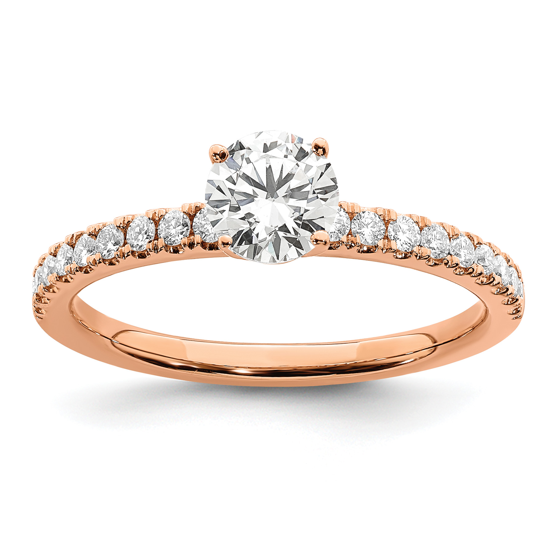 14k Rose Gold 3/4 carat Lab Grown Diamond VS/SI+ G+ Semi Mount Round Size 5 Engagement Ring (RM6634E-075-7RLG)