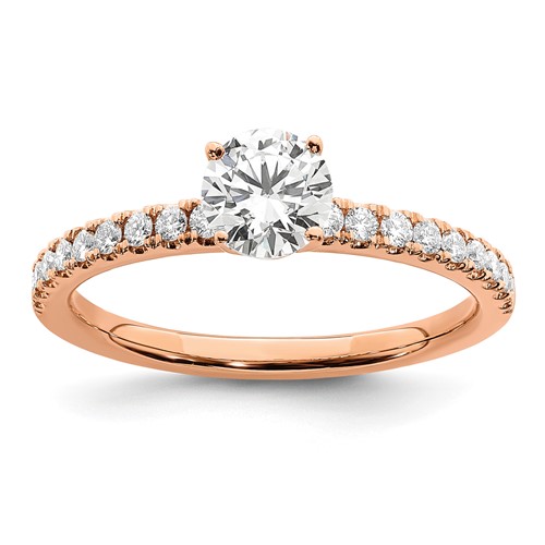 14K Rose Gold 0.75 Carat Lab Grown Diamond VS SI+ G+ Semi Mount Round Engagement Ring, Size 5