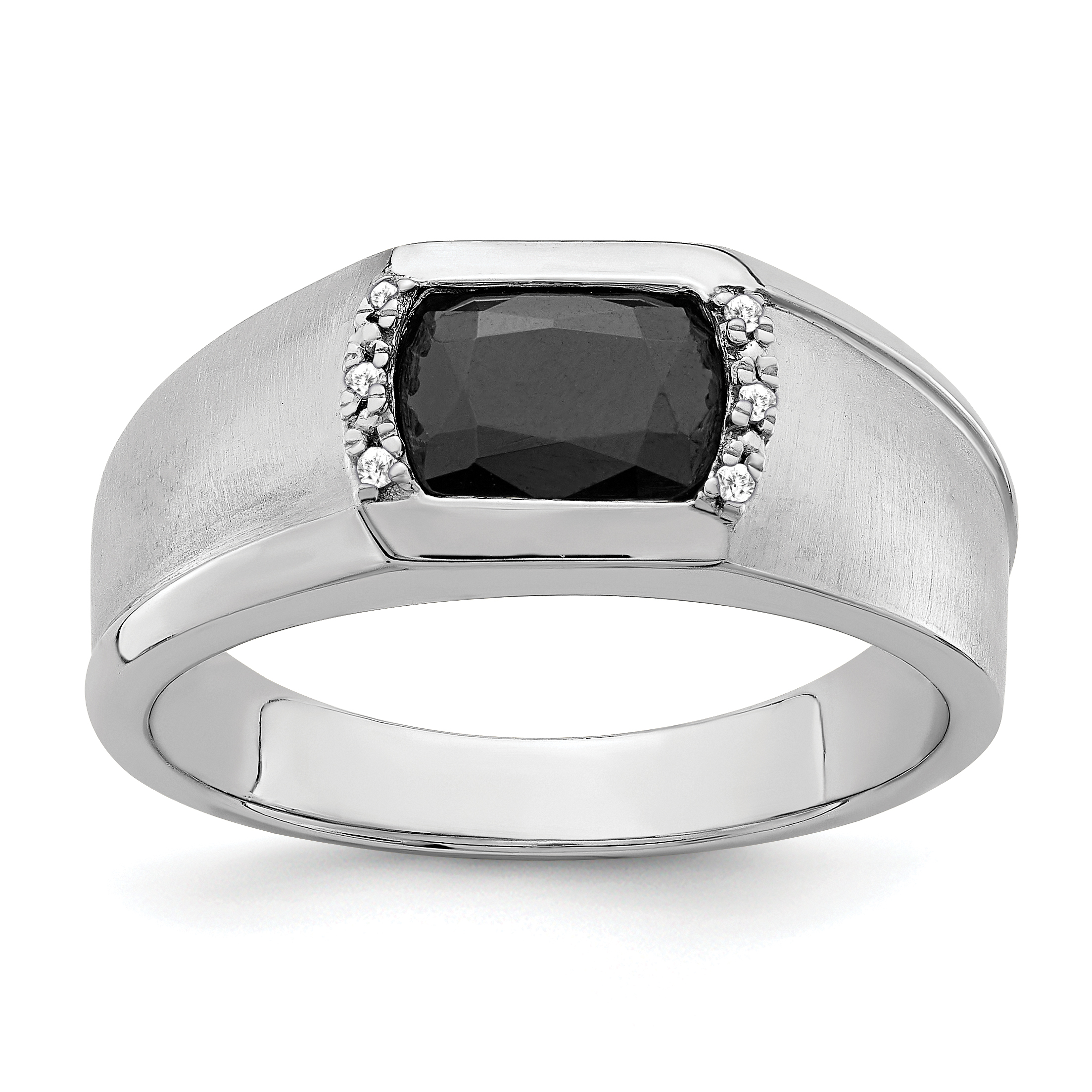 14k White Gold Onyx and Diamond Mens Ring (RM6645-OX-003-WA)