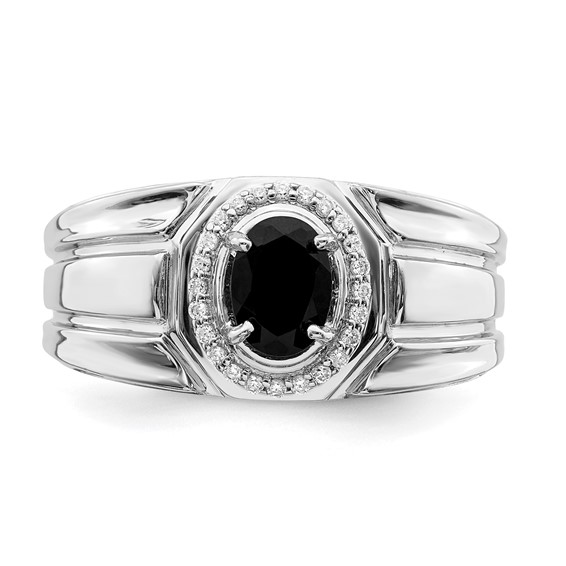 IB Goodman 14k 7x5mm Oval Onyx and 1/8 carat Diamond Halo Mens Ring