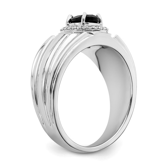 IB Goodman 14k 7x5mm Oval Onyx and 1/8 carat Diamond Halo Mens Ring