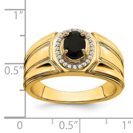IB Goodman 14k 7x5mm Oval Onyx and 1/8 carat Diamond Halo Mens Ring