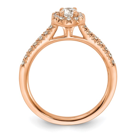 14k Rose Gold 1/2 carat Lab Grown Diamond VS/SI+ G+ Round Complete Halo Engagement Ring