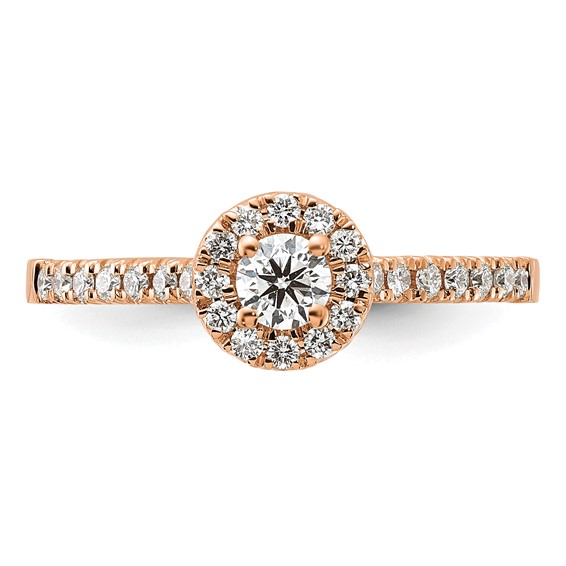 14k Rose Gold 1/2 carat Lab Grown Diamond VS/SI+ G+ Round Complete Halo Engagement Ring