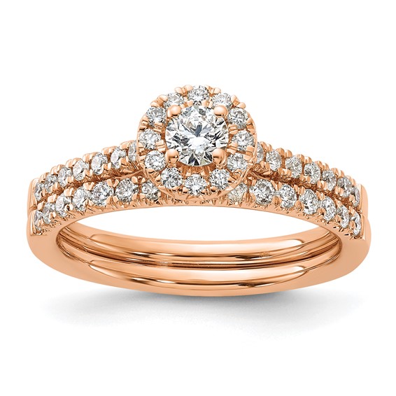 14k Rose Gold 1/2 carat Lab Grown Diamond VS/SI+ G+ Round Complete Halo Engagement Ring