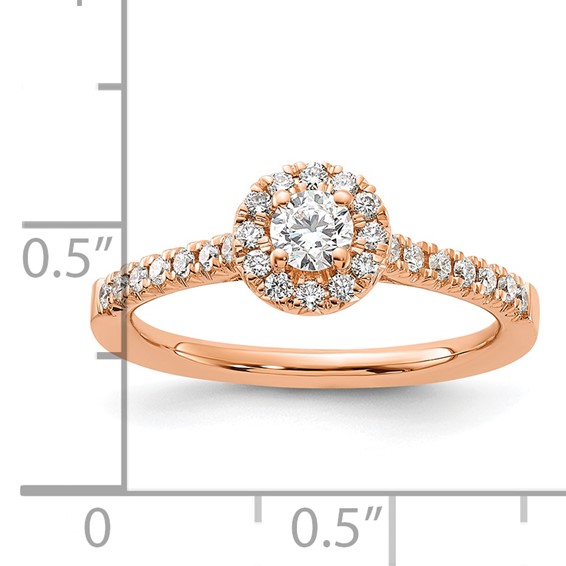 14k Rose Gold 1/2 carat Lab Grown Diamond VS/SI+ G+ Round Complete Halo Engagement Ring