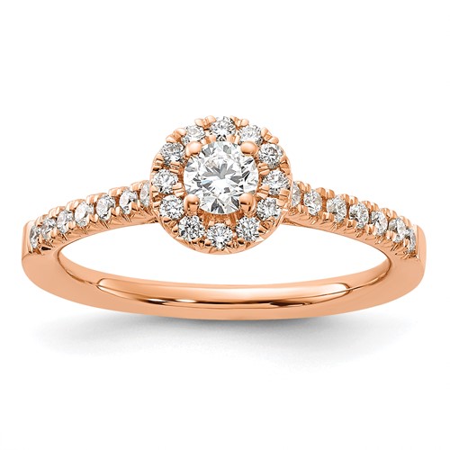 14K Rose Gold 0.50 Carat Lab Grown Diamond VS SI+ G+ Round Complete Halo Engagement Ring