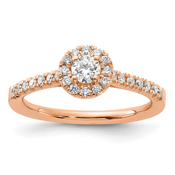 14k Rose Gold 1/2 carat Lab Grown Diamond VS/SI+ G+ Round Complete Halo Engagement Ring
