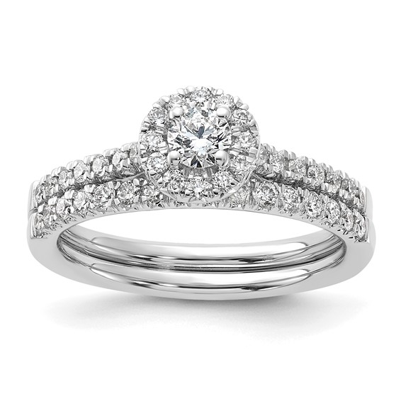 14k White Gold 1/2 carat Lab Grown Diamond VS/SI+ G+ Round Complete Halo Engagement Ring