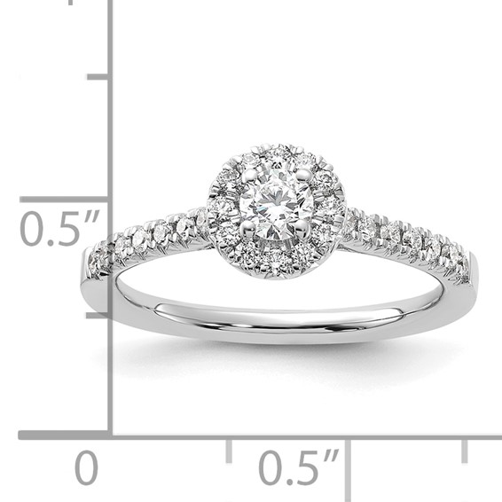 14k White Gold 1/2 carat Lab Grown Diamond VS/SI+ G+ Round Complete Halo Engagement Ring