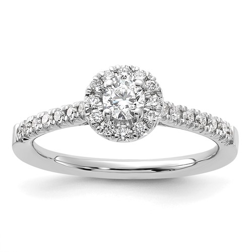 14K White Gold 0.50 Carat Lab Grown Diamond VS SI+ G+ Round Complete Halo Engagement Ring
