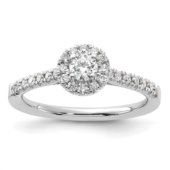 14k White Gold 1/2 carat Lab Grown Diamond VS/SI+ G+ Round Complete Halo Engagement Ring