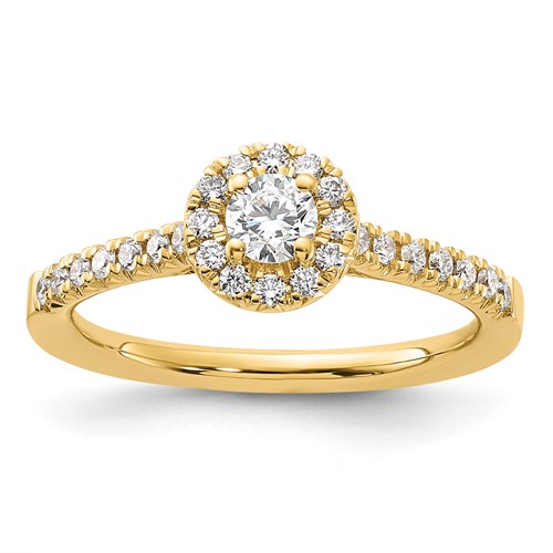 14K Yellow Gold 0.50 Carat Lab Grown Diamond VS SI+ G+ Round Complete Halo Engagement Ring