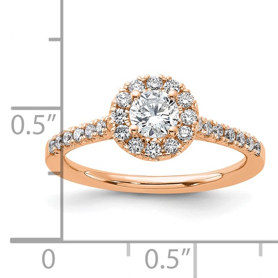 14k Rose Gold 3/4 carat Lab Grown Diamond VS/SI+ G+ Round Complete Halo Engagement Ring